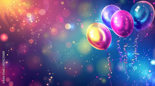 A vibrant and cheerful Happy Birthday background featuring colorful balloons, confetti, and festive decorations. Perfect for celebrating birthdays with a joyful and lively atmosphere 