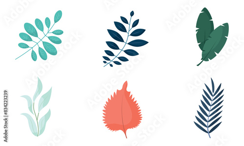 Colored leaves Icons set Vector