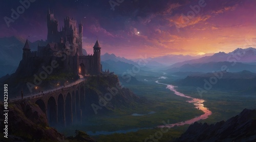 Beautiful castle against the background of unusual purple sky