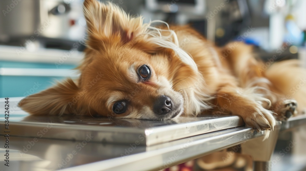 Sick dog in the animal hospital, close up dog. Sick dog in the animal hospital, close up dog.