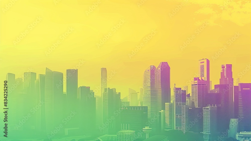 From top to bottom, the picture has a yellow sky, green, and white gradient background