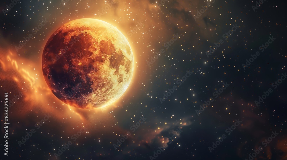 Fototapeta premium Enchanting Blood Moon Lunar Eclipse with Twinkling Stars - High Detail Night Sky Astronomy Scene