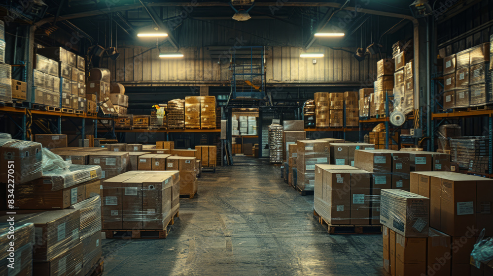 diferent angle, a ware house of delivery company with a lot of boxes,generative ai diferent angle, a ware house of delivery company with a lot of boxes,generative ai