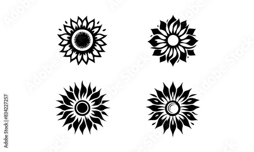 sunflower silhouette set icons in black and white