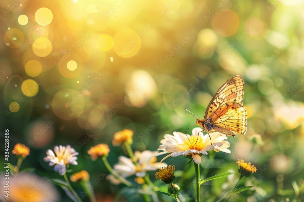 Fototapeta premium butterfly on flower summer background 