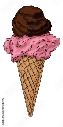 Collection of different ice cream. Vector hand drawn ice cream illustration in vintage engraved style. Dessert, sweets, menu design, restaurant, shop, gelaterie.