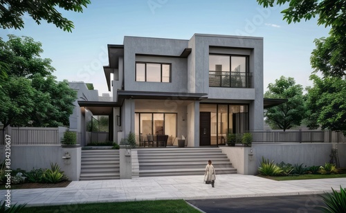 A Contemporary Dwelling with Stylish Architecture, Beautiful Exterior Design, and a Serene Garden Setting. Perfect Family Home in a Residential Neighborhood, Featuring Thoughtful Construction  © Rezhwan