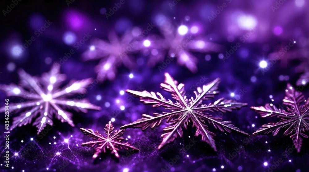 Fototapeta premium Beautiful shining stars on purple background
