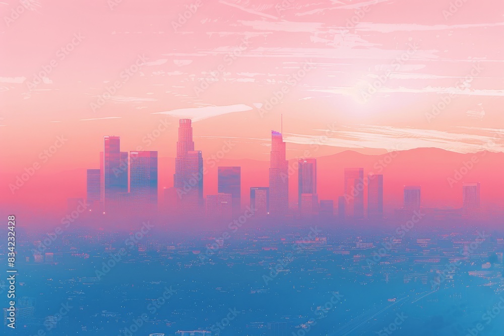 From top to bottom, the picture has a pink sky, orange, and white gradient background