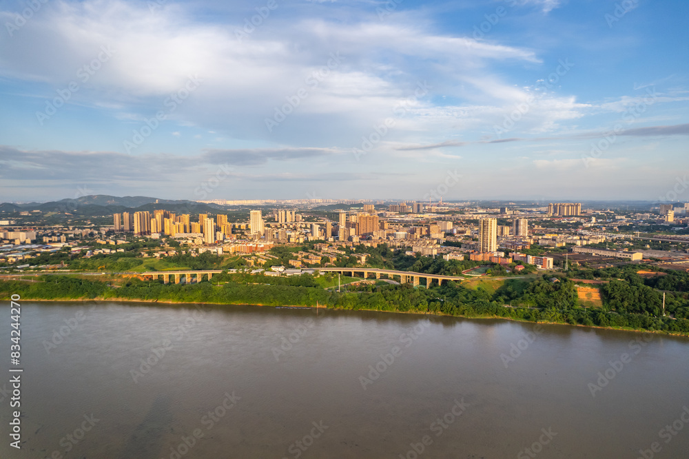 Aerial photography of the Xiangjiang River in Yuetang District, Xiangtan, China Aerial photography of the Xiangjiang River in Yuetang District, Xiangtan, China