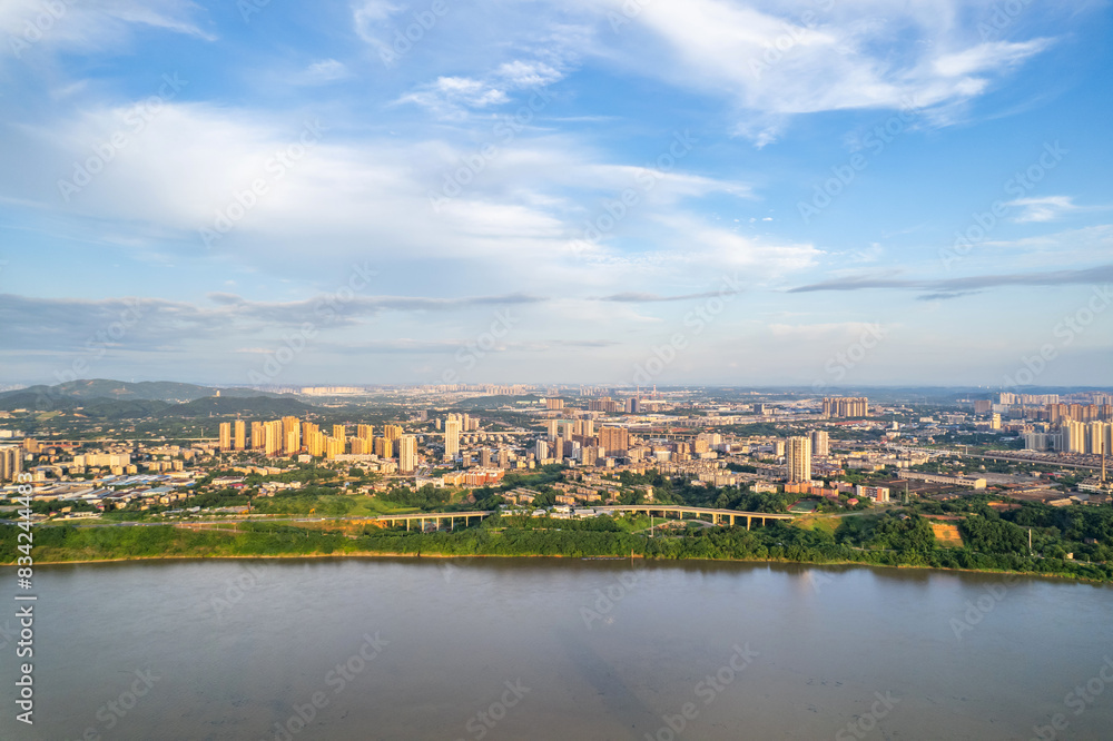 Aerial photography of the Xiangjiang River in Yuetang District, Xiangtan, China Aerial photography of the Xiangjiang River in Yuetang District, Xiangtan, China
