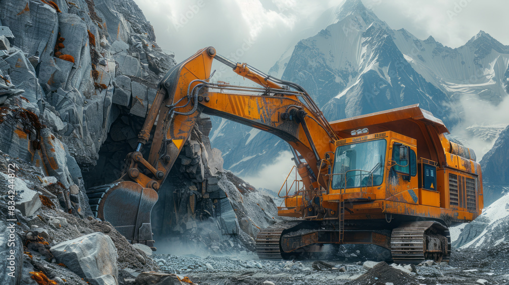 a mega excavator digging a hole into the side of a mountain,generative ai a mega excavator digging a hole into the side of a mountain,generative ai