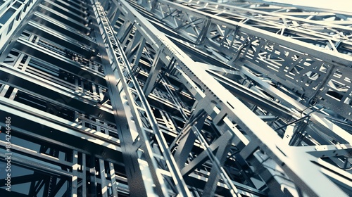 Close-up of skyscraper steel structure, sharp metallic details, no humans, midday sun, architectural marvel. 