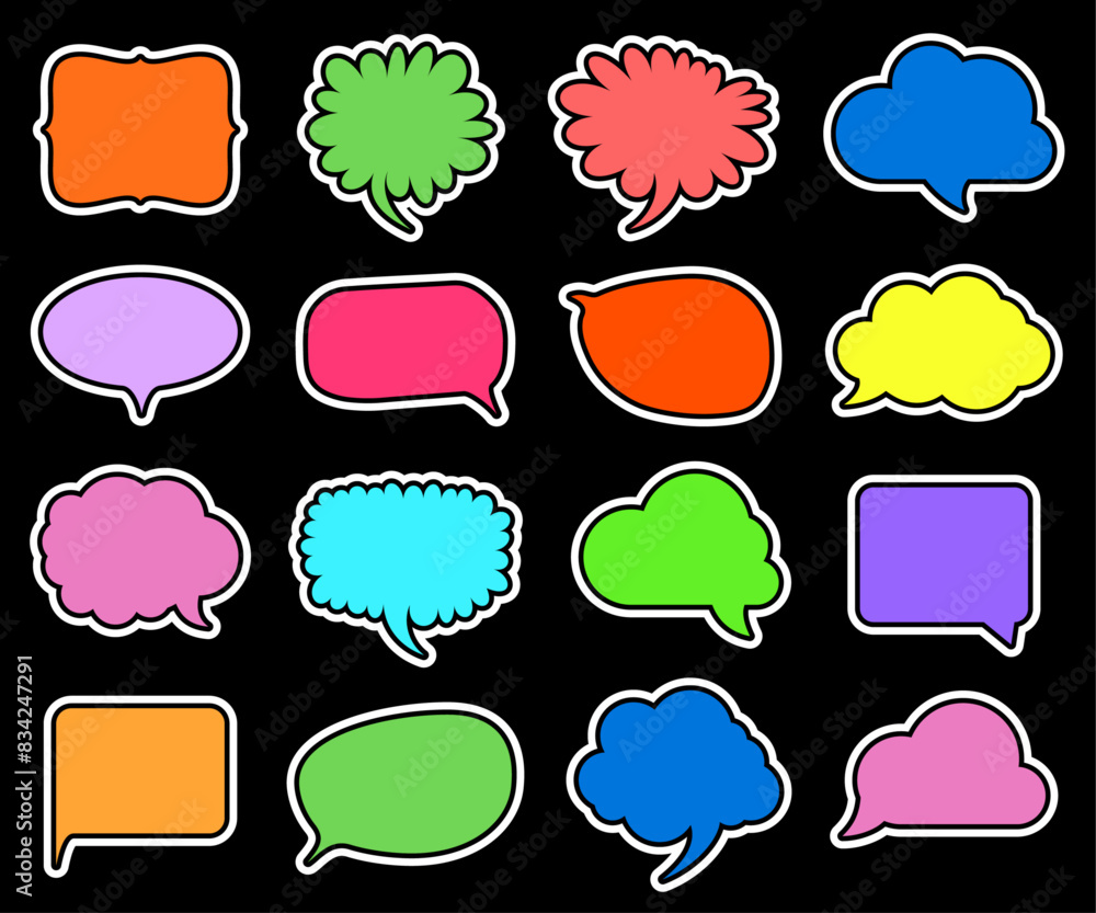 Set of Colorful Comic Speech Bubbles with Black Background Set of Colorful Comic Speech Bubbles with Black Background