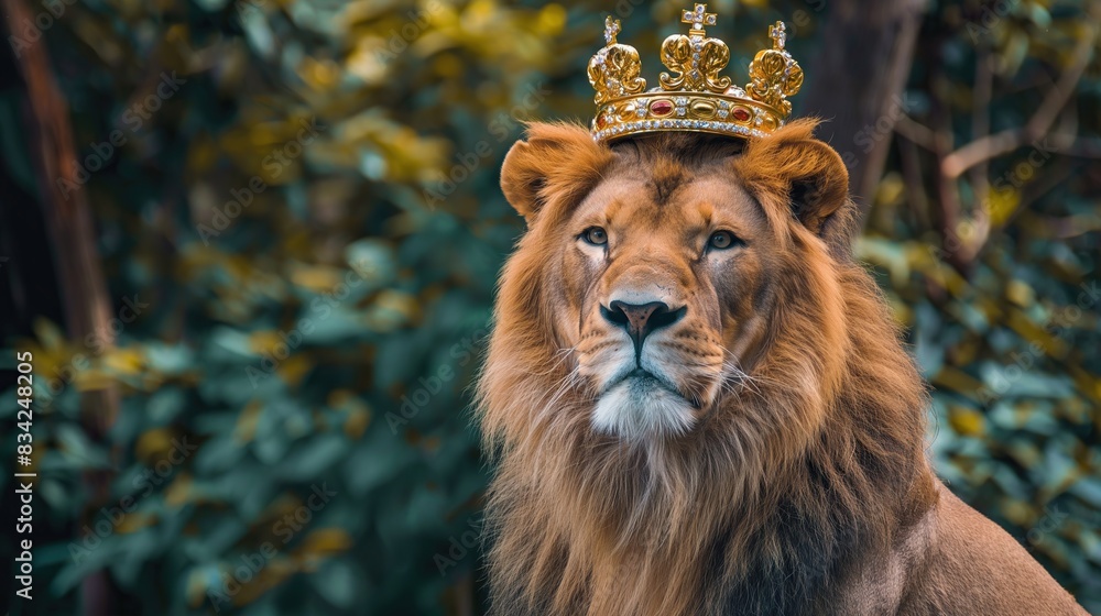 Fototapeta premium Lion wearing a royal crown art 