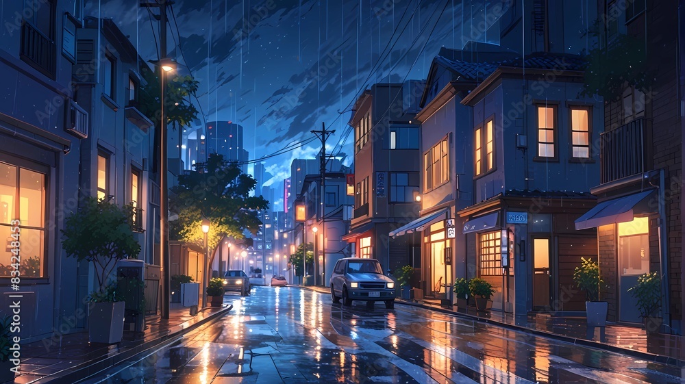 stunning night in the road of city at rain