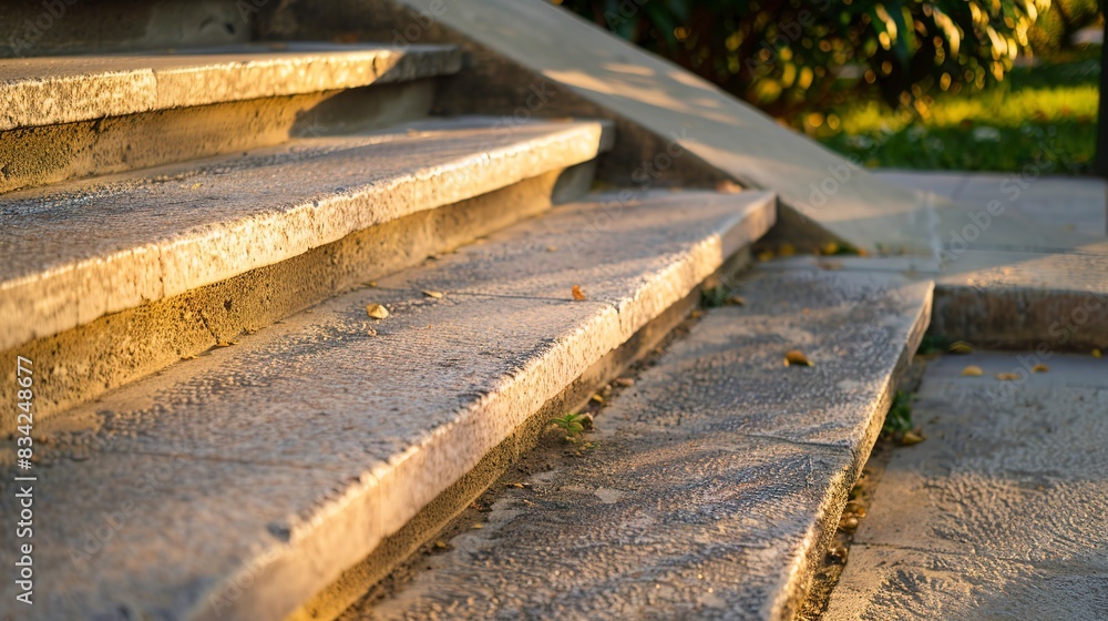 Close-up of educational building steps, detailed wear and treads, no people, golden hour, path to learning. Close-up of educational building steps, detailed wear and treads, no people, golden hour, path to learning.
