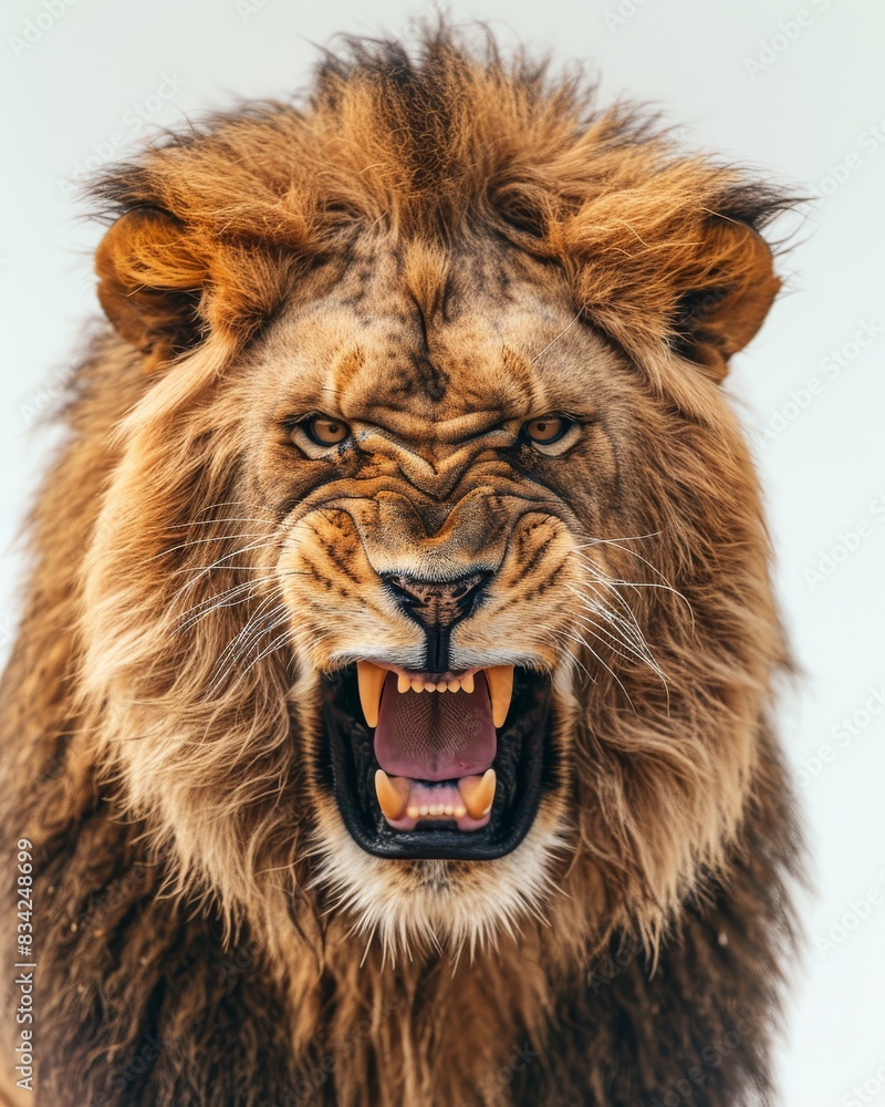 Mystic portrait of Asian Lion, copy space on right side Isolated on white background Mystic portrait of Asian Lion, copy space on right side Isolated on white background
