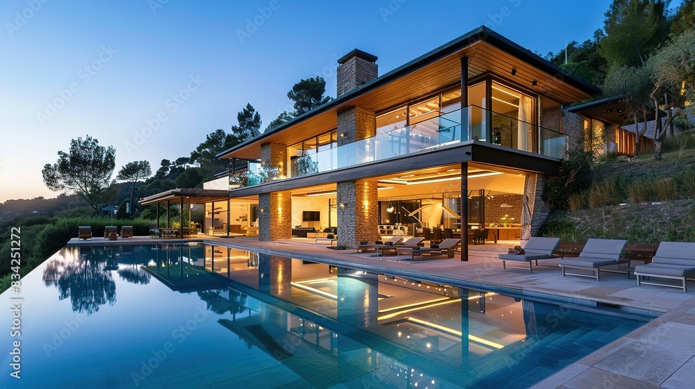 Modern house with pool. A Modern Masterpiece with a Serene Pool, Blending Elegance and Tranquility