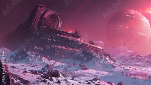 Ancient spaceship on an alien snowy planet
