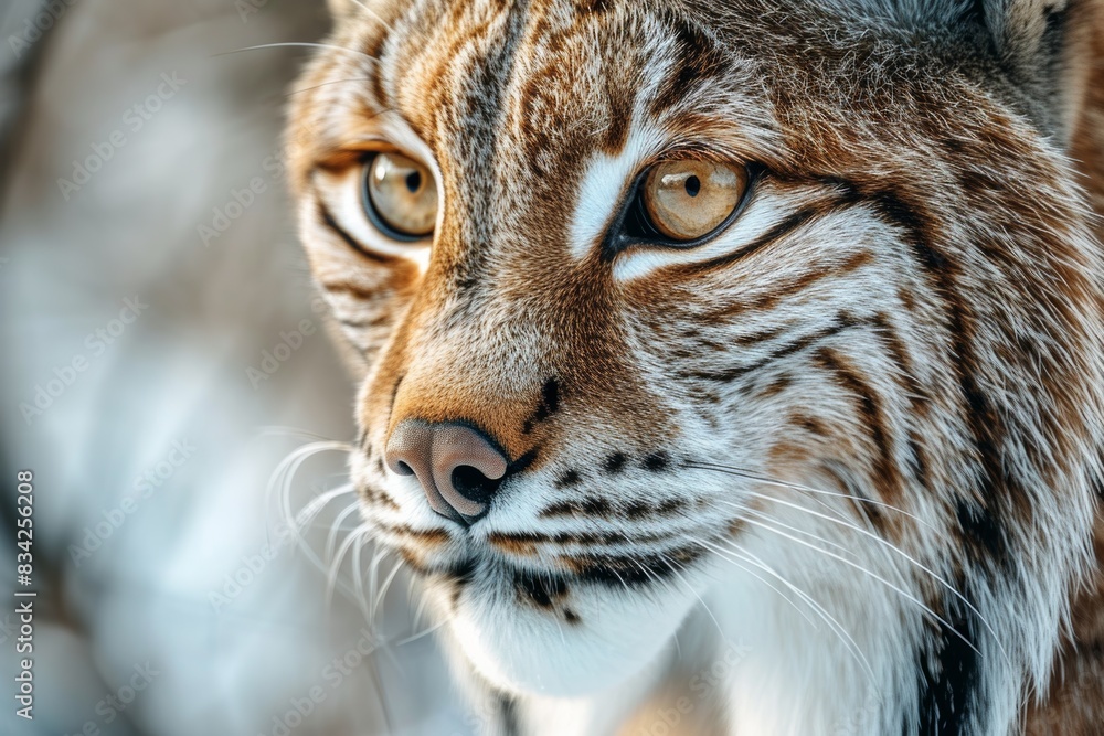 Mystic portrait of Lynx iberia studio, copy space on right side, Anger, Menacing, Headshot, Close-up View Isolated on white background Mystic portrait of Lynx iberia studio, copy space on right side, Anger, Menacing, Headshot, Close-up View Isolated on white background