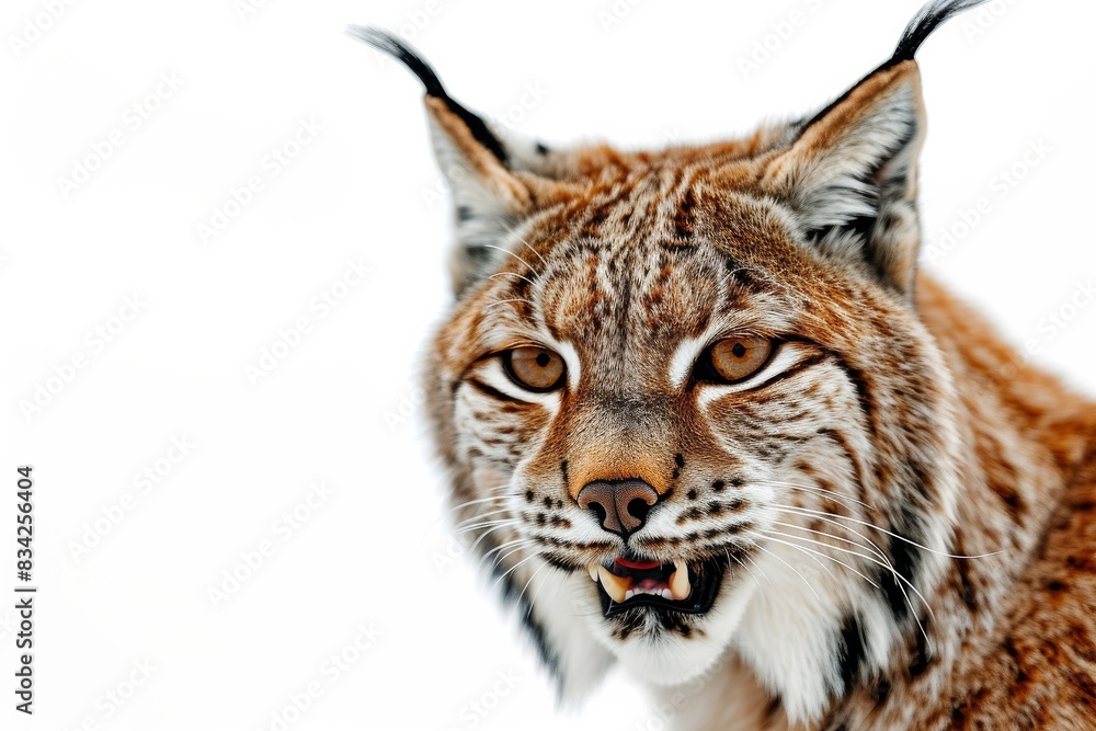 Mystic portrait of Lynx lynx studio, copy space on right side, Anger, Menacing, Headshot, Close-up View Isolated on white background Mystic portrait of Lynx lynx studio, copy space on right side, Anger, Menacing, Headshot, Close-up View Isolated on white background