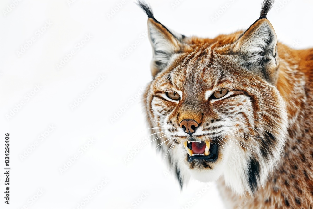 Mystic portrait of Lynx lynx studio, copy space on right side, Anger, Menacing, Headshot, Close-up View Isolated on white background Mystic portrait of Lynx lynx studio, copy space on right side, Anger, Menacing, Headshot, Close-up View Isolated on white background