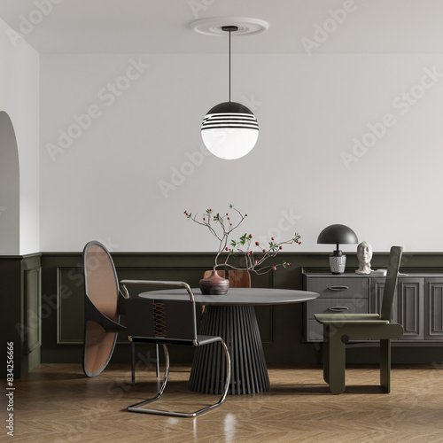 Interior Dining Room Frame & Wall Mockup - 3d rendering, 3d illustration