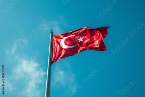 Turkish Flag Waving High. Generative AI.