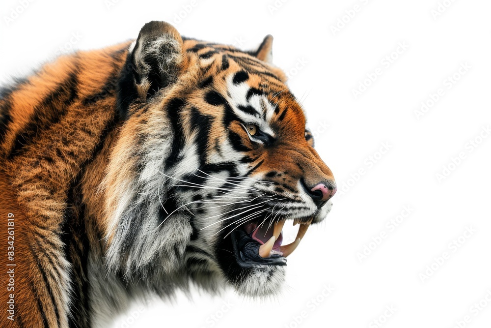 Mystic portrait of Himalayan Wolf Tiger in studio, copy space on right side, Anger, Menacing, Headshot, Close-up View Isolated on white background Mystic portrait of Himalayan Wolf Tiger in studio, copy space on right side, Anger, Menacing, Headshot, Close-up View Isolated on white background