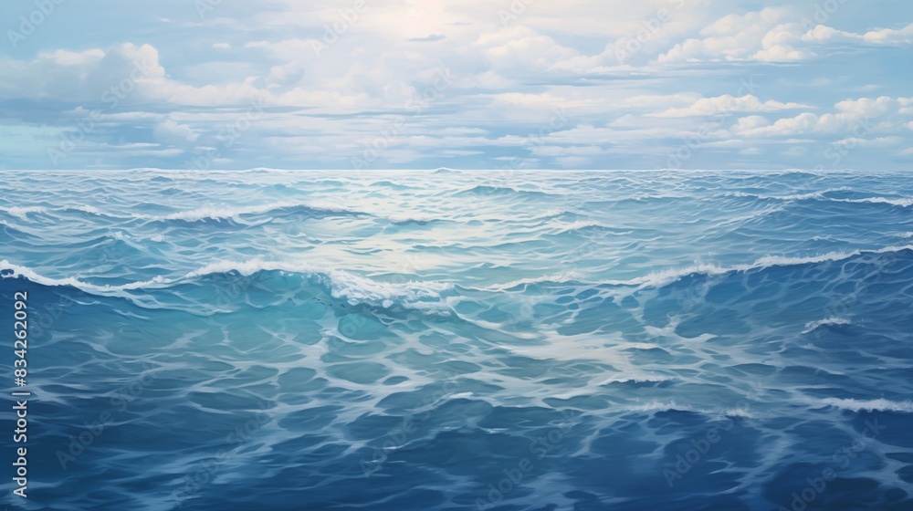 Fototapeta premium A Beautiful View of the Open Ocean with Rolling Waves and a Blue Sky