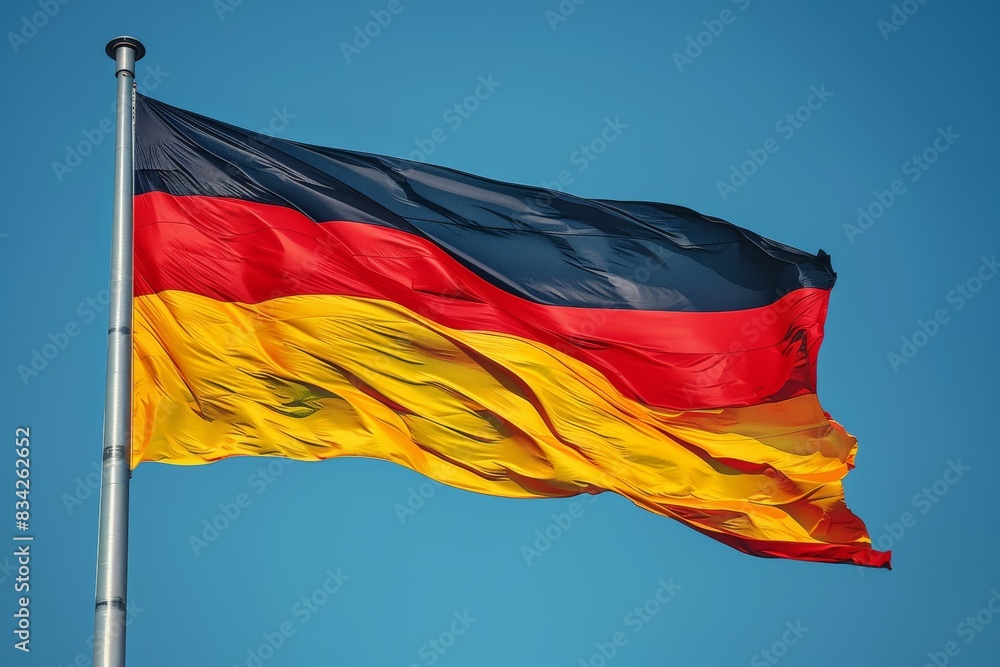German Flag Waving in the Wind. Generative AI. German Flag Waving in the Wind. Generative AI.