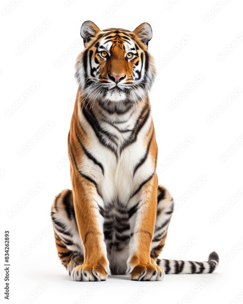 Obraz premium the Siberian Tiger, portrait view, white copy space on right Isolated on white background