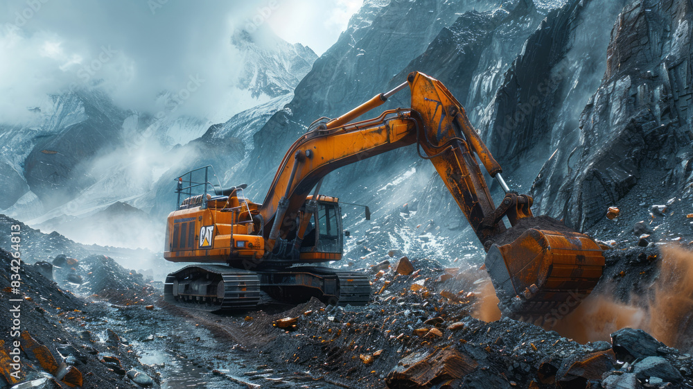a mega excavator digging a hole into the side of a mountain,generative ai a mega excavator digging a hole into the side of a mountain,generative ai