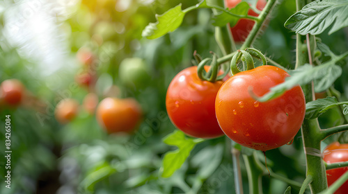 Growing a tomato in a greenhouse close-up. fruits on the branches in close-up