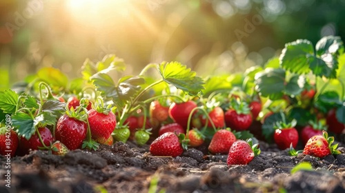 Ripe strawberries cultivated in an outdoor garden setting