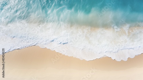 Aerial View of a Peaceful Beach with Turquoise Waves and Sandy Shoreline