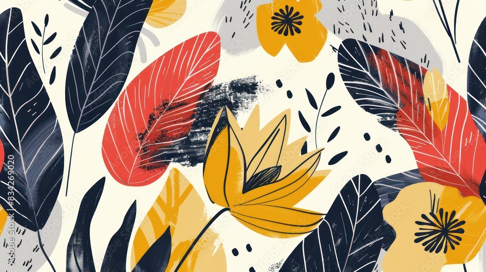 Beautiful botanical garden pattern leaves and flower illustration. Nature spring and autumn plant and flora background. Beautiful botanical garden pattern leaves and flower illustration. Nature spring and autumn plant and flora background.