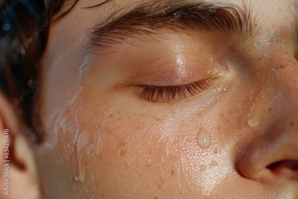 A person's face using glycerin thoroughly. Reveals moisturized and healthy skin. A person's face using glycerin thoroughly. Reveals moisturized and healthy skin.