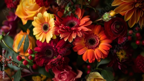 Colorful Flower Bouquet with Red, Orange, and Yellow Petals