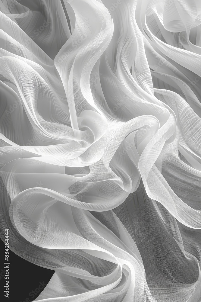 Fototapeta premium A white fabric with a pattern of swirls and a flame