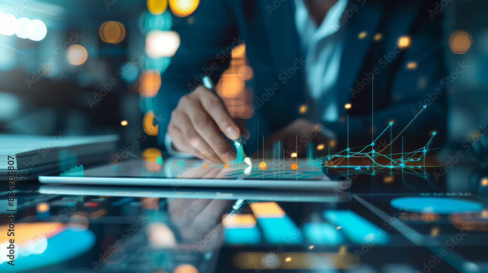 Analyzing Financial Data on Tablet with Digital Marketing Strategy. Concept Financial Analysis Analyzing Financial Data on Tablet with Digital Marketing Strategy. Concept Financial Analysis