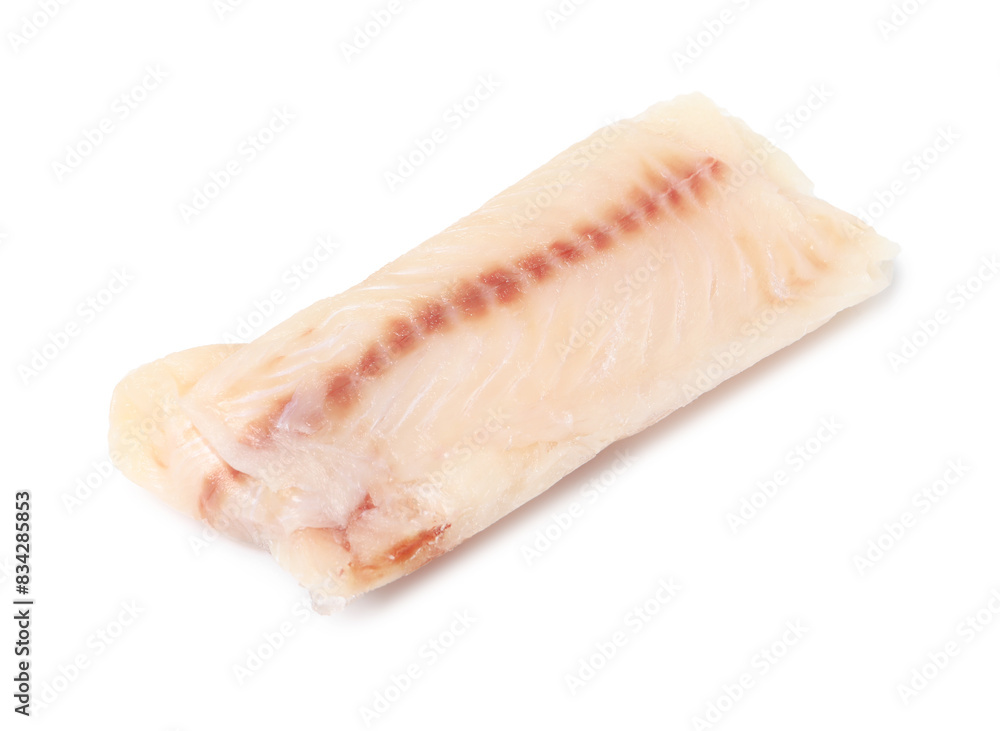 Piece of raw cod fish isolated on white, top view Piece of raw cod fish isolated on white, top view