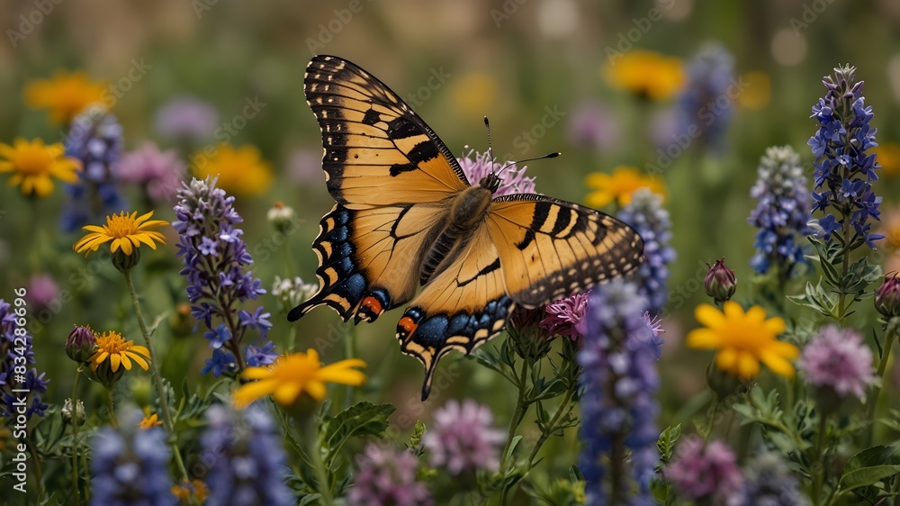 Obraz premium The delicate dance of butterflies amidst a field of wildflowers ai_generated