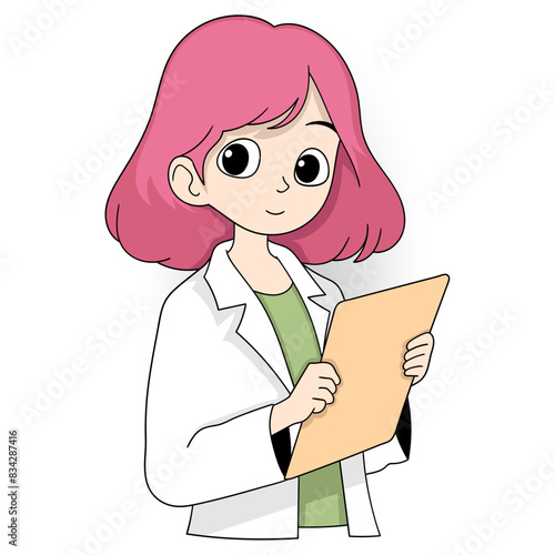 beautiful female doctor carrying her patients health records