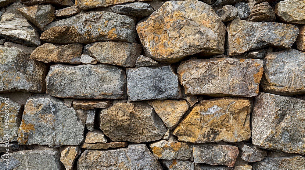 Fieldstone wall with rough texture, muted light, natural hues, diagonal composition, Fieldstone wall with rough texture, muted light, natural hues, diagonal composition,
