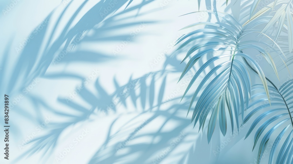 Blurred shadow from palm leaves on light cream wall. Minimalistic beautiful summer spring background for product presentation. Blurred shadow from palm leaves on light cream wall. Minimalistic beautiful summer spring background for product presentation.