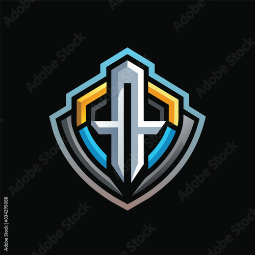 A modern and dynamic emblem logo featuring the letter A with a geometric design and sharp edges.