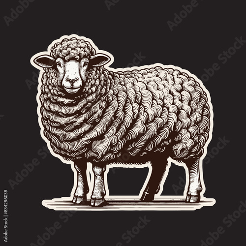 Farm sheep sketch hand drawn side view Farming Vector illustration