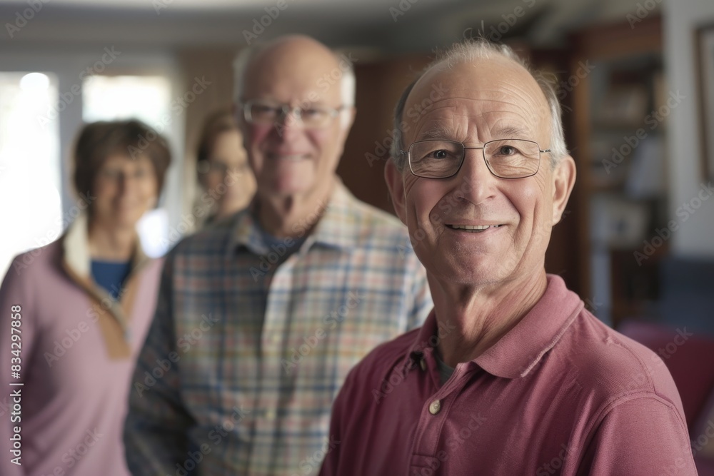 Portrait of a happy senior man with his family in the background Portrait of a happy senior man with his family in the background